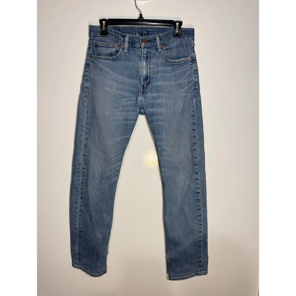 Levis 505 Regular Fit Distressed Blue Jeans Mens 32x30 Red Paint Splatter Mexico